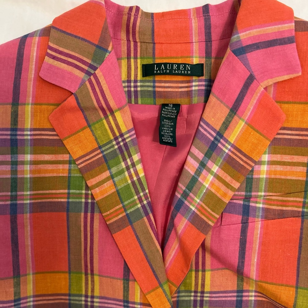 LAUREN by RALPH LAUREN PLAID JACKET BLAZER 100% LINEN - NWOT - Picture 4 of 12